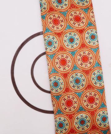 blue orange circle pattern dupion silk fabric